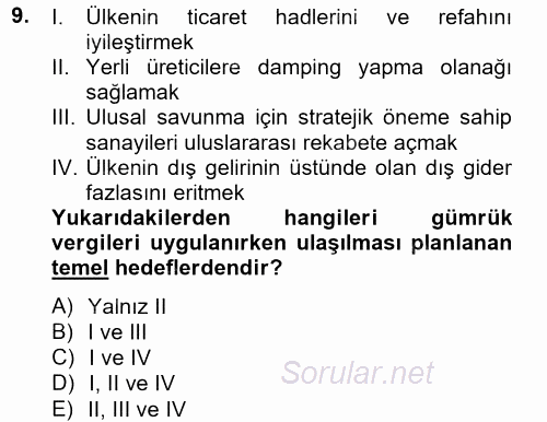 Uluslararası İktisat 2012 - 2013 Dönem Sonu Sınavı 9.Soru