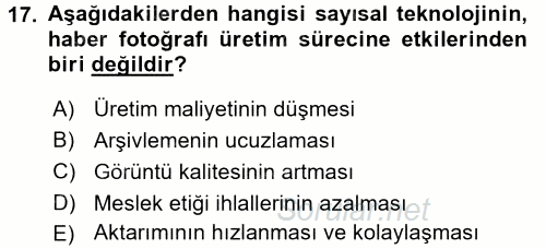 Basın Fotoğrafçılığı 2017 - 2018 3 Ders Sınavı 17.Soru