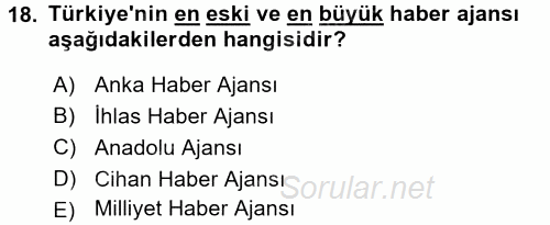 Basın Fotoğrafçılığı 2017 - 2018 3 Ders Sınavı 18.Soru