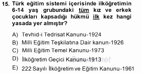 Türk Eğitim Tarihi 2014 - 2015 Ara Sınavı 15.Soru