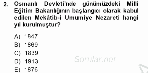 Türk Eğitim Tarihi 2014 - 2015 Ara Sınavı 2.Soru