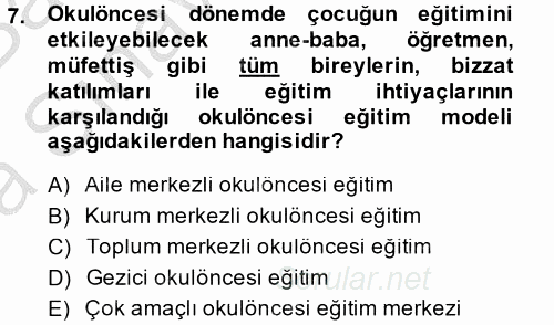 Türk Eğitim Tarihi 2014 - 2015 Ara Sınavı 7.Soru