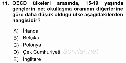 Türkiye´nin Toplumsal Yapısı 2015 - 2016 Ara Sınavı 11.Soru