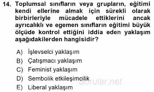 Türkiye´nin Toplumsal Yapısı 2015 - 2016 Ara Sınavı 14.Soru