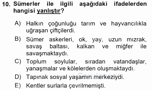Eski Mezopotamya ve Mısır Tarihi 2015 - 2016 Ara Sınavı 10.Soru