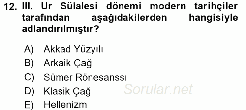 Eski Mezopotamya ve Mısır Tarihi 2015 - 2016 Ara Sınavı 12.Soru