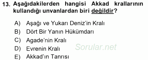 Eski Mezopotamya ve Mısır Tarihi 2015 - 2016 Ara Sınavı 13.Soru