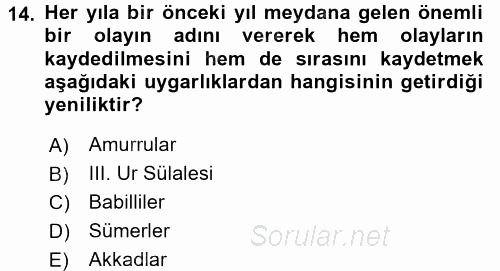 Eski Mezopotamya ve Mısır Tarihi 2015 - 2016 Ara Sınavı 14.Soru