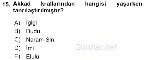 Eski Mezopotamya ve Mısır Tarihi 2015 - 2016 Ara Sınavı 15.Soru