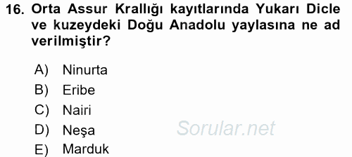 Eski Mezopotamya ve Mısır Tarihi 2015 - 2016 Ara Sınavı 16.Soru