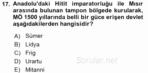 Eski Mezopotamya ve Mısır Tarihi 2015 - 2016 Ara Sınavı 17.Soru