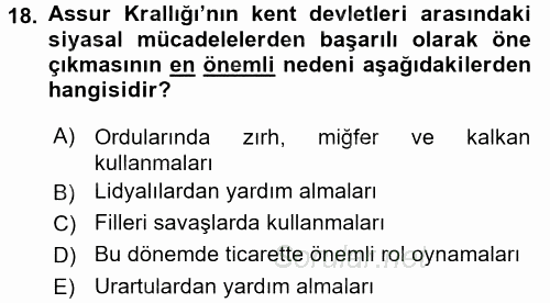 Eski Mezopotamya ve Mısır Tarihi 2015 - 2016 Ara Sınavı 18.Soru