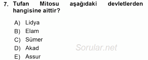 Eski Mezopotamya ve Mısır Tarihi 2015 - 2016 Ara Sınavı 7.Soru