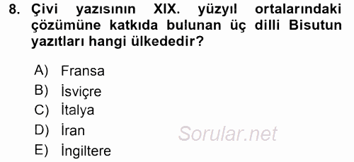 Eski Mezopotamya ve Mısır Tarihi 2015 - 2016 Ara Sınavı 8.Soru