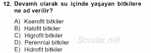 Peyzaj Çevre ve Tarım 2012 - 2013 Dönem Sonu Sınavı 12.Soru