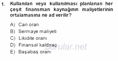 Girişim Finansmanı 2013 - 2014 Dönem Sonu Sınavı 1.Soru