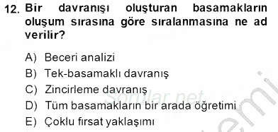 Davranış Ve Öğrenme Sorunu Olan Çocukların Eğitimi 2014 - 2015 Dönem Sonu Sınavı 12.Soru