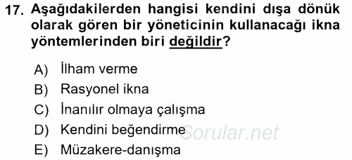 Profesyonel Yaşamda İmaj ve İtibar Yönetimi 2017 - 2018 Ara Sınavı 17.Soru