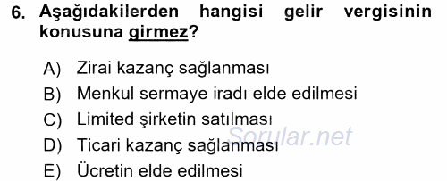 Türk Vergi Sistemi 2016 - 2017 Ara Sınavı 6.Soru