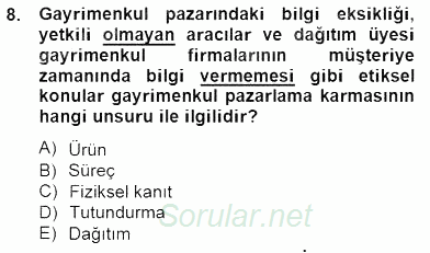 Gayrimenkul Yönetiminde Mesleki Etik 2014 - 2015 Dönem Sonu Sınavı 8.Soru
