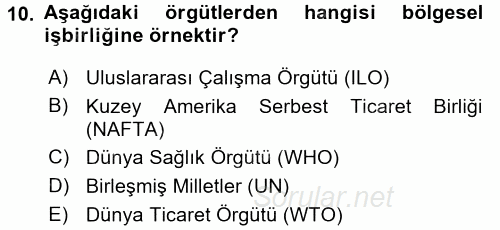 Uluslararası İlişkilere Giriş 2016 - 2017 Ara Sınavı 10.Soru