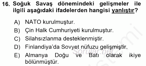 Uluslararası İlişkilere Giriş 2016 - 2017 Ara Sınavı 16.Soru