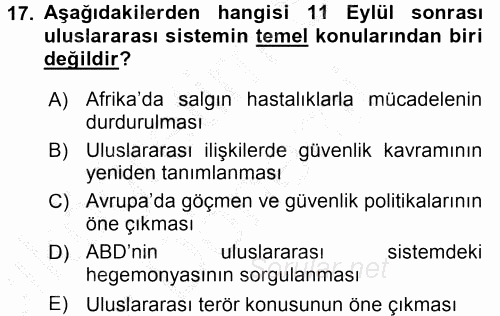 Uluslararası İlişkilere Giriş 2016 - 2017 Ara Sınavı 17.Soru