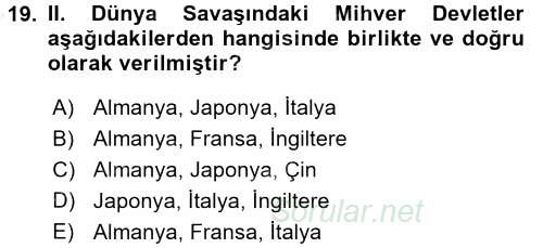 Uluslararası İlişkilere Giriş 2016 - 2017 Ara Sınavı 19.Soru