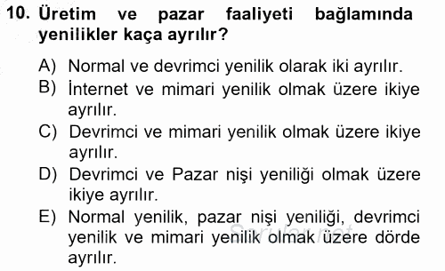 Stratejik Yönetim 2012 - 2013 Dönem Sonu Sınavı 10.Soru