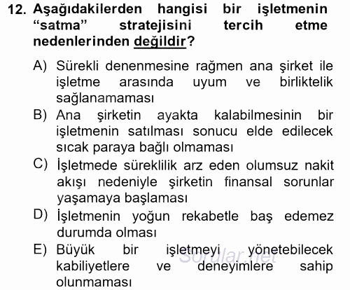Stratejik Yönetim 2012 - 2013 Dönem Sonu Sınavı 12.Soru