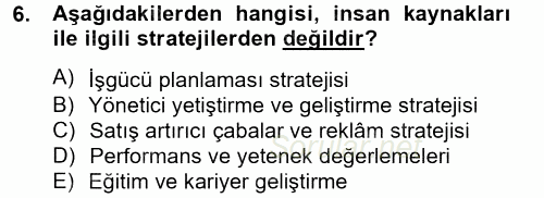 Stratejik Yönetim 2012 - 2013 Dönem Sonu Sınavı 6.Soru