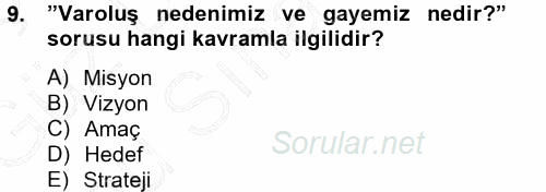Stratejik Yönetim 2012 - 2013 Dönem Sonu Sınavı 9.Soru