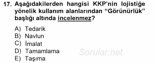 Lojistikte Teknoloji Kullanımı 2014 - 2015 Tek Ders Sınavı 17.Soru