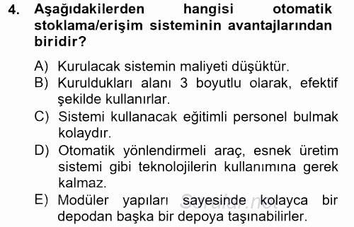 Lojistikte Teknoloji Kullanımı 2014 - 2015 Tek Ders Sınavı 4.Soru