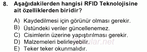 Lojistikte Teknoloji Kullanımı 2014 - 2015 Tek Ders Sınavı 8.Soru
