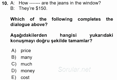Ingilizce 1 2017 - 2018 3 Ders Sınavı 10.Soru