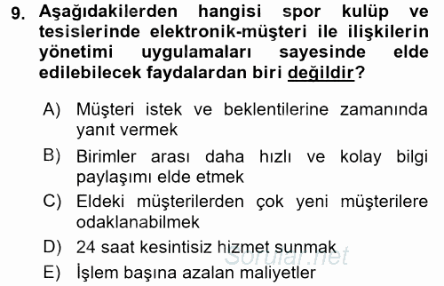 Spor Yönetimi 2016 - 2017 Dönem Sonu Sınavı 9.Soru