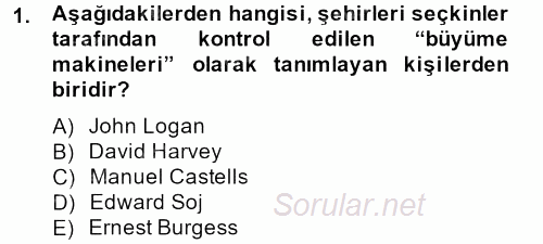 Kent Sosyolojisi 2013 - 2014 Tek Ders Sınavı 1.Soru