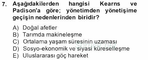 Kent Sosyolojisi 2013 - 2014 Tek Ders Sınavı 7.Soru