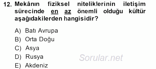 Kültürlerarası İletişim 2013 - 2014 Dönem Sonu Sınavı 12.Soru