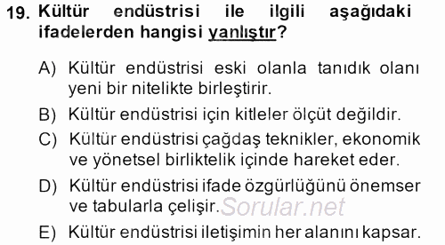 Kültürlerarası İletişim 2013 - 2014 Dönem Sonu Sınavı 19.Soru