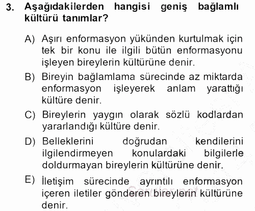 Kültürlerarası İletişim 2013 - 2014 Dönem Sonu Sınavı 3.Soru