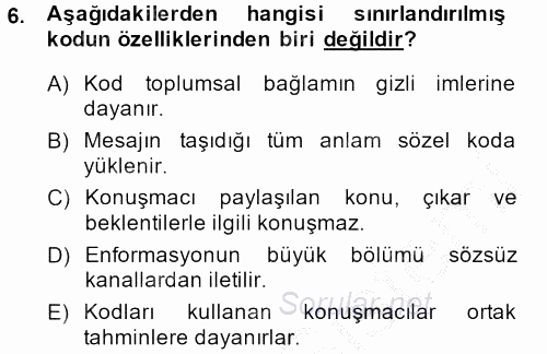 Kültürlerarası İletişim 2013 - 2014 Dönem Sonu Sınavı 6.Soru