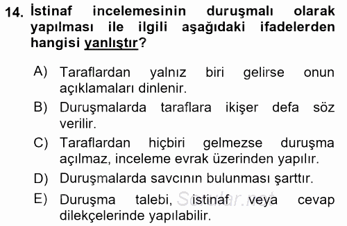 Vergi Yargılaması Hukuku 2016 - 2017 Dönem Sonu Sınavı 14.Soru