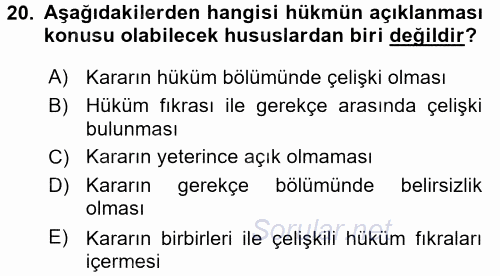 Vergi Yargılaması Hukuku 2016 - 2017 Dönem Sonu Sınavı 20.Soru