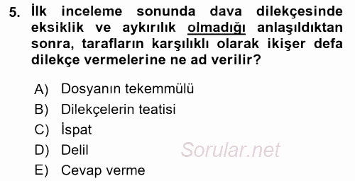 Vergi Yargılaması Hukuku 2016 - 2017 Dönem Sonu Sınavı 5.Soru