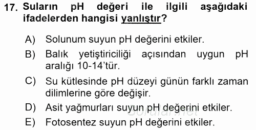 Balık Yetiştiriciliği 2015 - 2016 Ara Sınavı 17.Soru