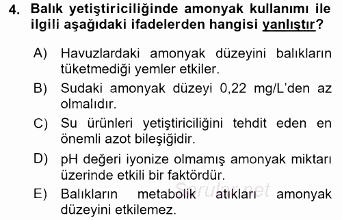 Balık Yetiştiriciliği 2015 - 2016 Ara Sınavı 4.Soru