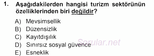 Turizm Sosyolojisi 2012 - 2013 Dönem Sonu Sınavı 1.Soru