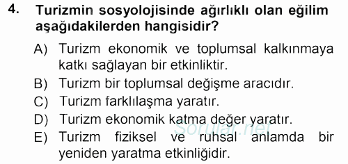 Turizm Sosyolojisi 2012 - 2013 Dönem Sonu Sınavı 4.Soru